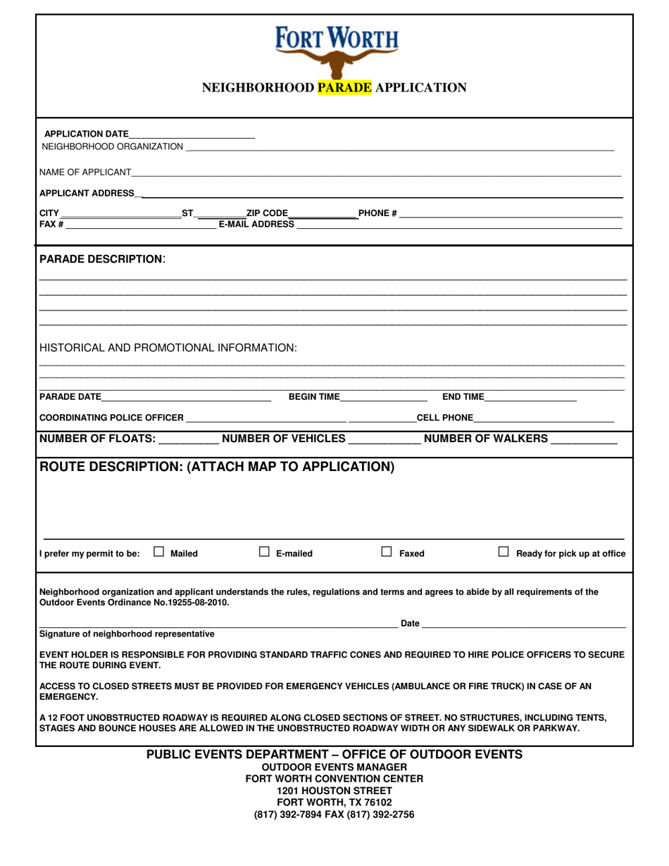 Neighborhood Parade Application - City of Fort Worth, Texas, Page 3