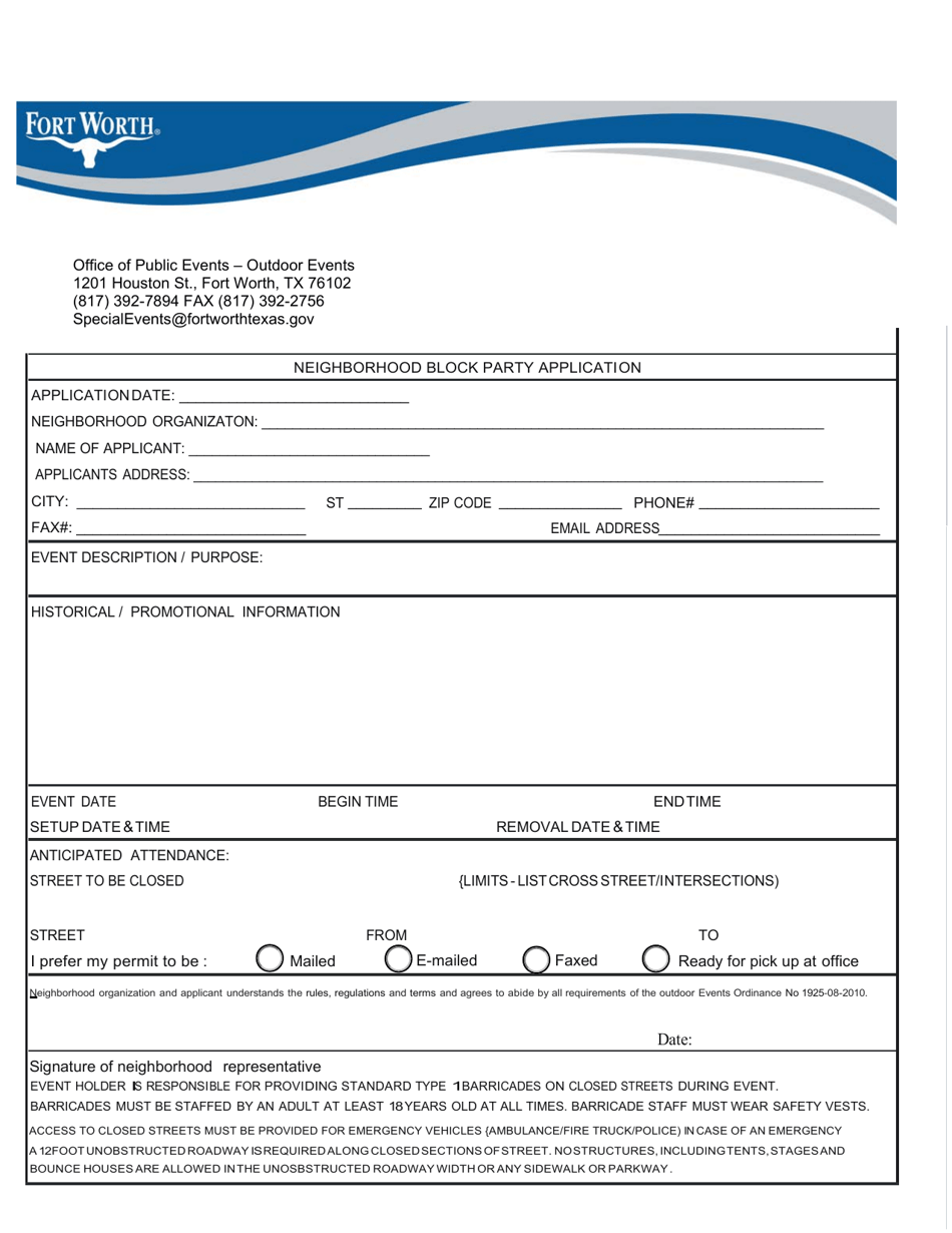 Neighborhood Block Party Application - City of Fort Worth, Texas, Page 3