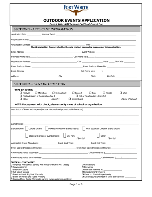 Outdoor Events Application - City of Fort Worth, Texas Download Pdf
