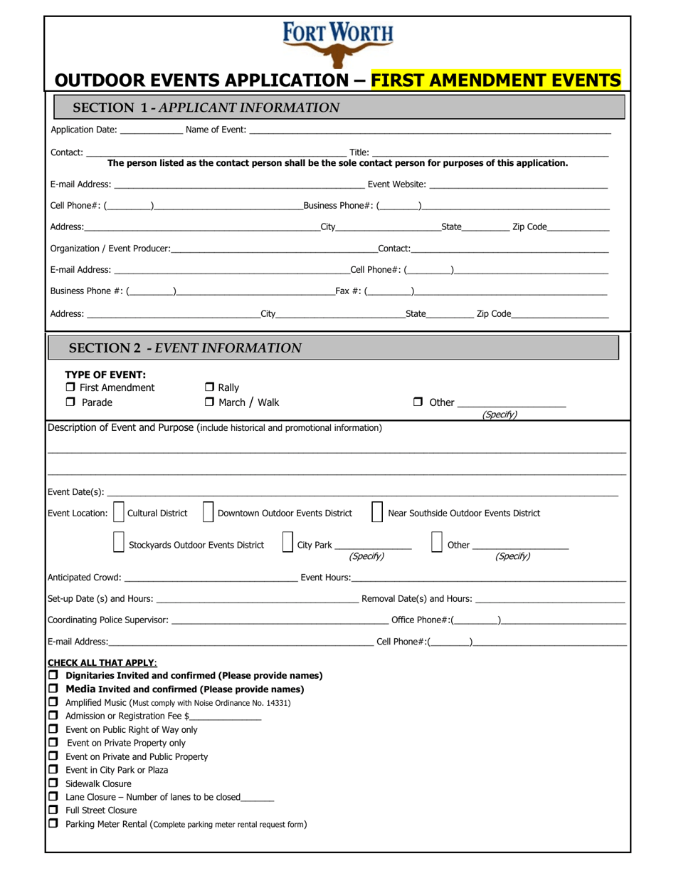 Outdoor Events Application - First Amendment Events - City of Fort Worth, Texas, Page 1