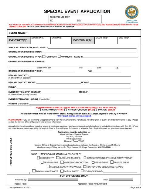Special Event Application - City of Houston, Texas Download Pdf