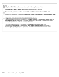 Foreign Nonprofit Corporation Application for Amended Certificate of Authority - Wyoming, Page 2