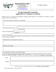 Foreign Nonprofit Corporation Application for Certificate of Authority - Wyoming, Page 2