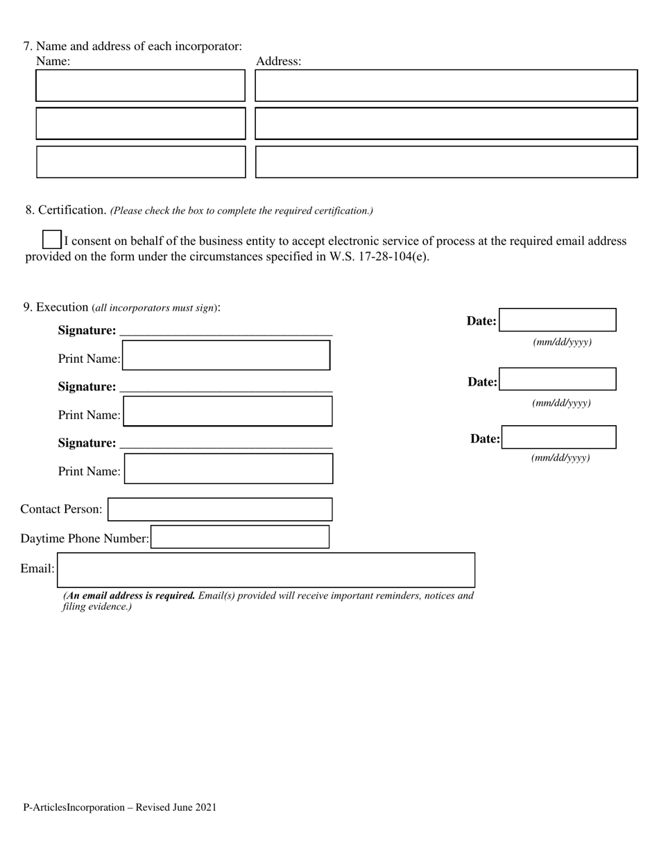 Profit Corporation - Articles of Incorporation - Wyoming, Page 3