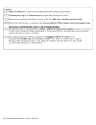 Foreign Profit Corporation Application for Amended Certificate of Authority - Wyoming, Page 2