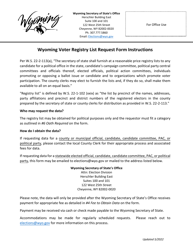 Document preview: Wyoming Voter Registry List Request Form - Wyoming