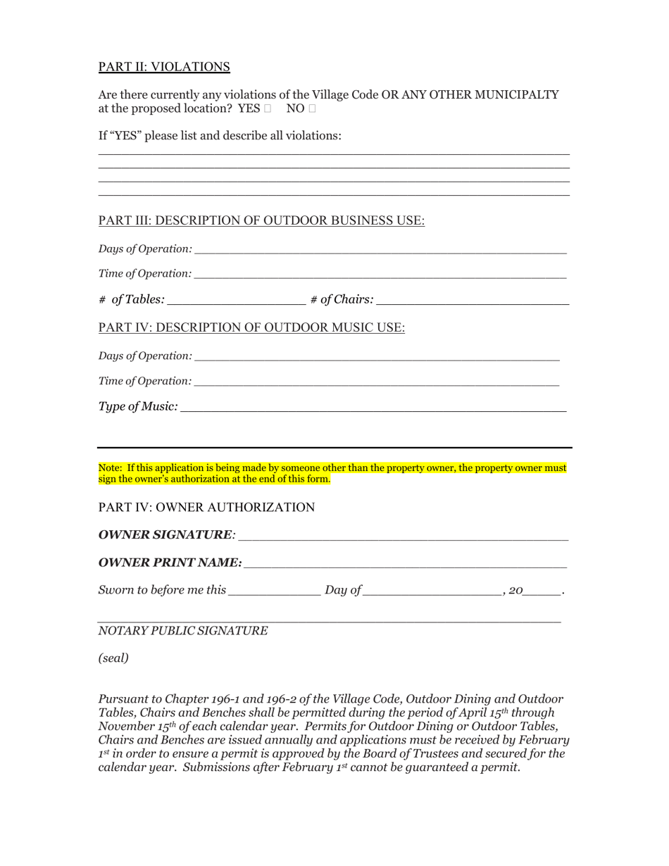 Outdoor Dining, Music, Tables or Sales Application - Incorporated Village of Westhampton Beach, New York, Page 2