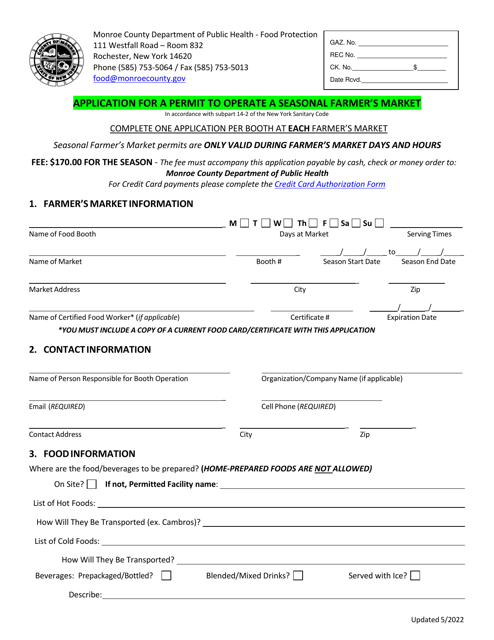 Application for a Permit to Operate a Seasonal Farmer's Market - Monroe County, New York
