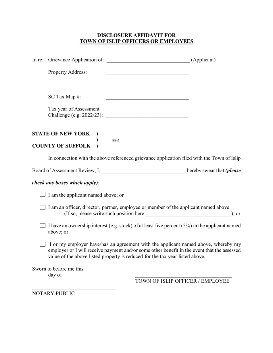 Disclosure Affidavit for Town of Islip Officers or Employees - Town of Islip, New York, Page 2