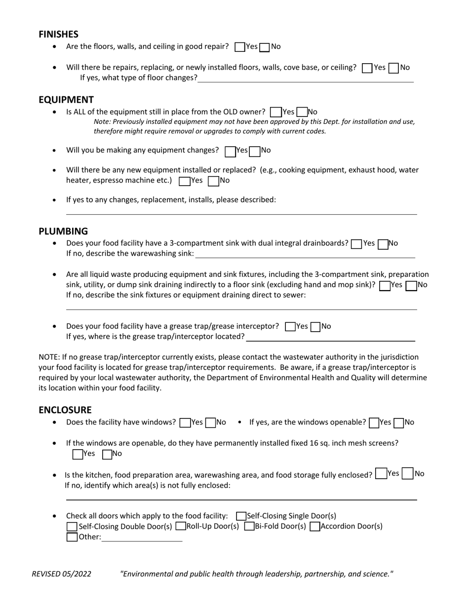 Change of Food Facility Owner Questionnaire - County of San Diego, California, Page 2