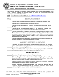 Form PDS-406E Landscape Certificate of Completion Checklist - County Landscape Architect (Email Submittal) - County of San Diego, California