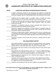 Form PDS-406E Landscape Certificate of Completion Checklist - County Landscape Architect (Email Submittal) - County of San Diego, California, Page 2