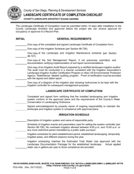 Document preview: Form PDS-406C Landscape Certificate of Completion Checklist - County Landscape Architect (Counter Submittal) - County of San Diego, California