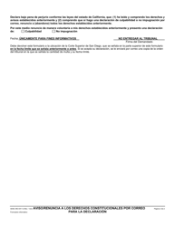 Formulario MO-041S Aviso/Renuncia a Los Derechos Constitucionales Por Correo Para La Declaracion - County of San Diego, California (Spanish), Page 2