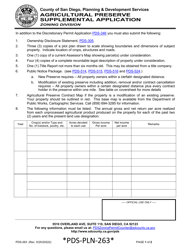 Form PDS-263 Agricultural Preserve Supplemental Application - County of San Diego, California