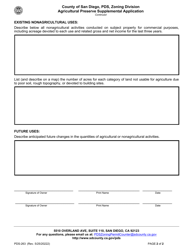 Form PDS-263 Agricultural Preserve Supplemental Application - County of San Diego, California, Page 2
