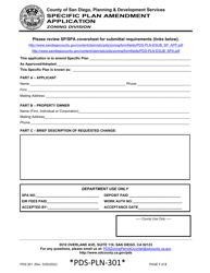 Form PDS-301 Specific Plan Amendment Application - County of San Diego, California