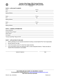 Form PDS-301 Specific Plan Amendment Application - County of San Diego, California, Page 2