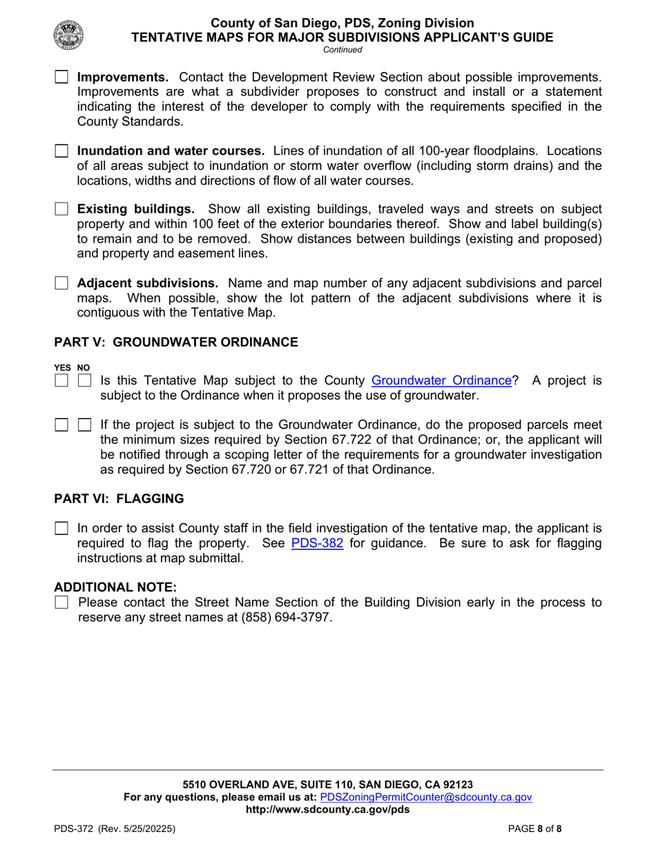 Form PDS-372 Tentative Maps for Major Subdivisions Applicants Guide - County of San Diego, California, Page 8