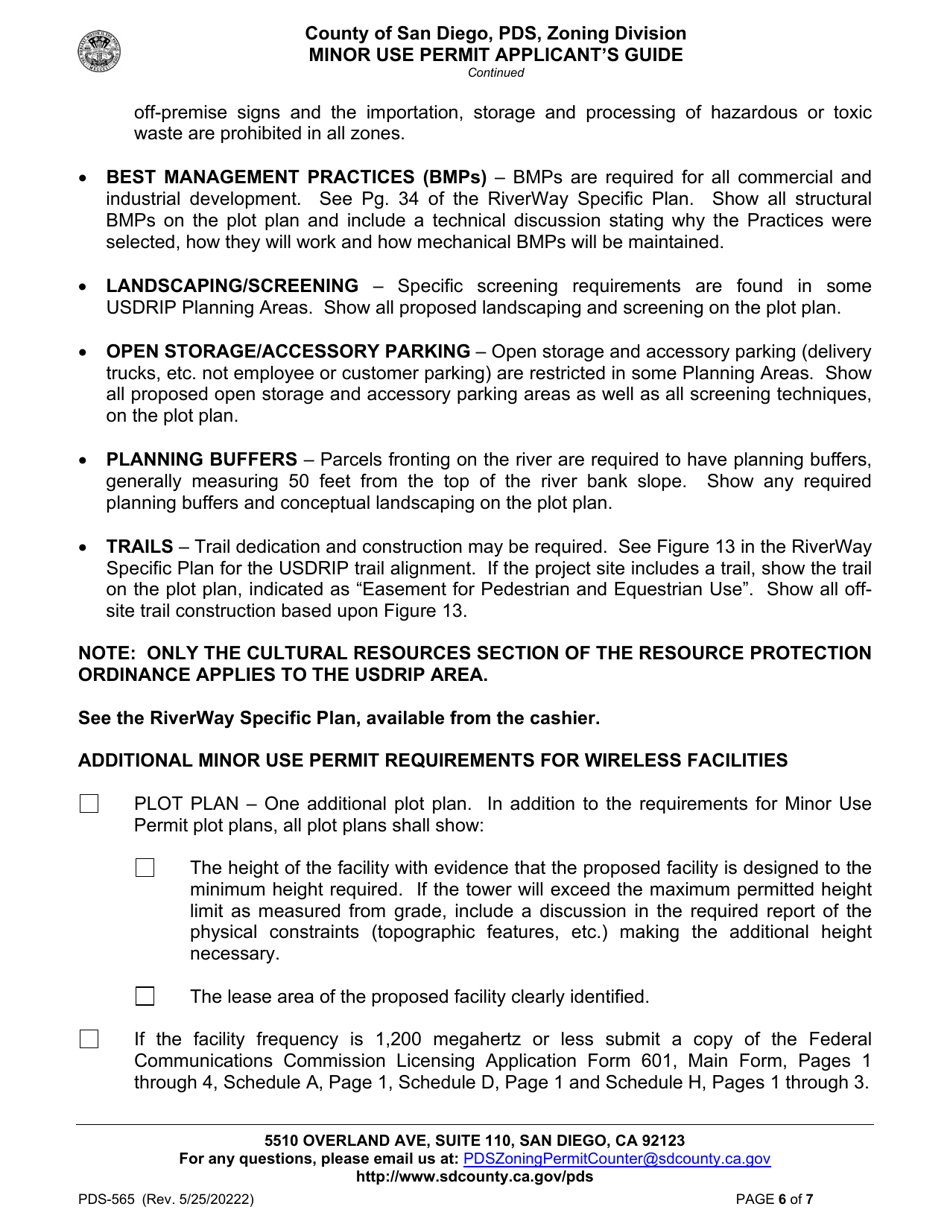 Form PDS-565 Minor Use Permit Applicants Guide - County of San Diego, California, Page 6