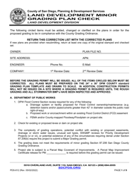 Form PDS-812 Land Development Minor Grading Plan Checklist - County of San Diego, California