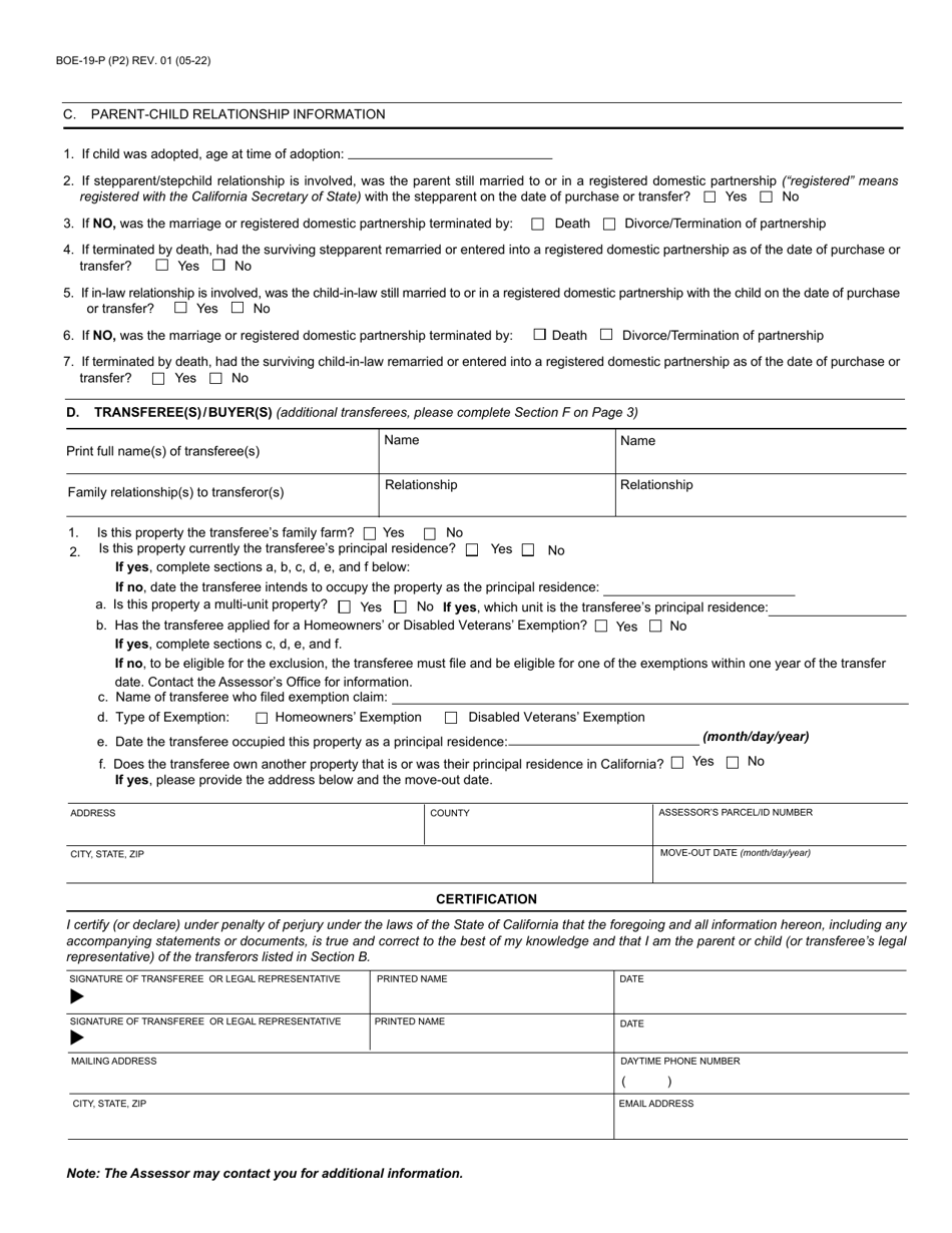 Form BOE-19-P - Fill Out, Sign Online and Download Fillable PDF, County ...