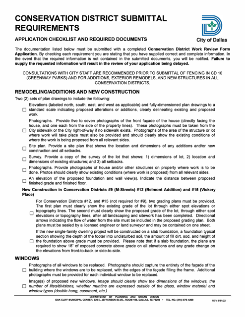 Conservation District Work Review Form - City of Dallas, Texas Download Pdf