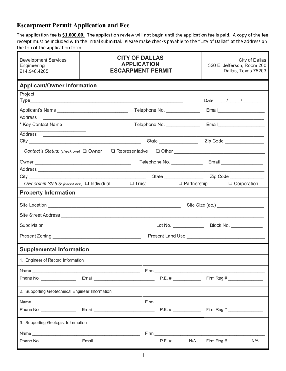 City Of Dallas Texas Escarpment Permit Application Fill Out Sign Online And Download Pdf 8164