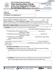 Form UCS-NCO1 Order Granting Name Change and/or Sex Designation Change for Individual Adult (Person 18 or Over) - New York