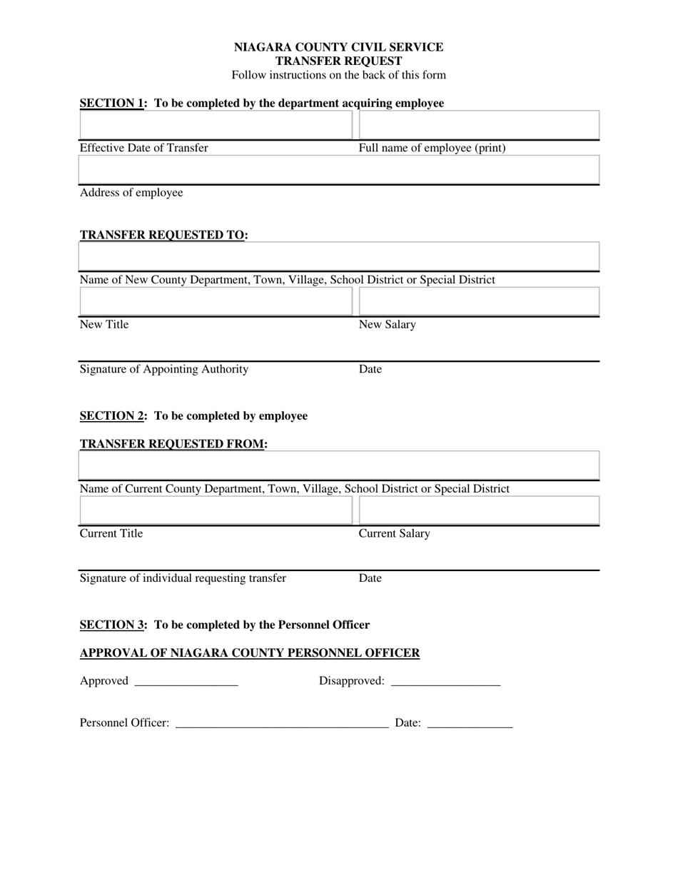 Niagara County, New York Transfer Request Download Fillable PDF