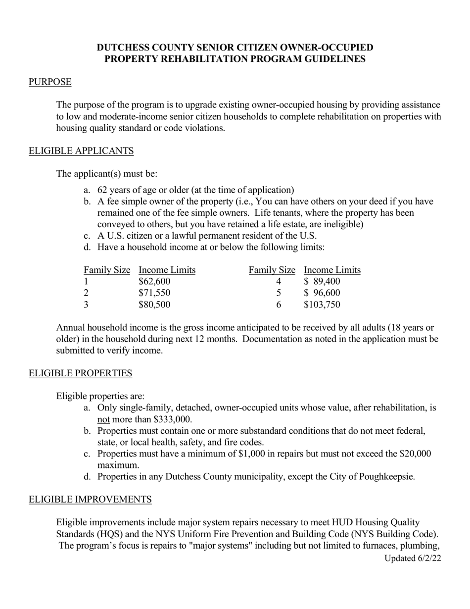 Senior Citizen Owner-Occupied Property Rehabilitation Program Application - Dutchess County, New York, Page 2
