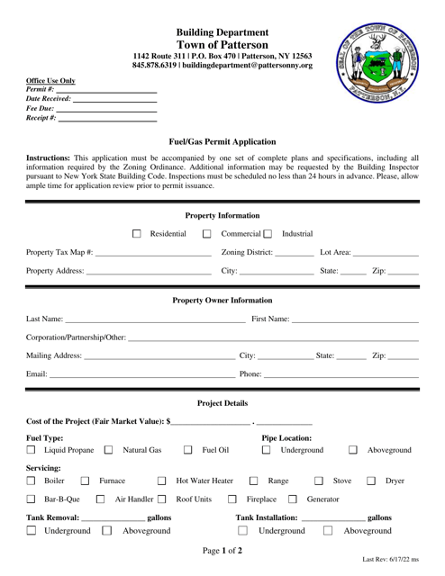 Fuel / Gas Permit Application - Town of Patterson, New York Download Pdf