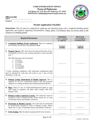 Document preview: Permit Application Checklist - Town of Patterson, New York