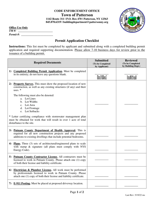 Permit Application Checklist - Town of Patterson, New York