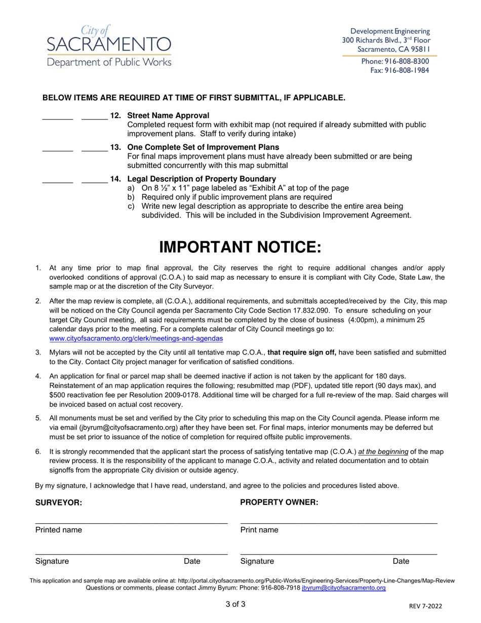 Final, Parcel and Master Parcel Map Submittal Application - City of Sacramento, California, Page 3