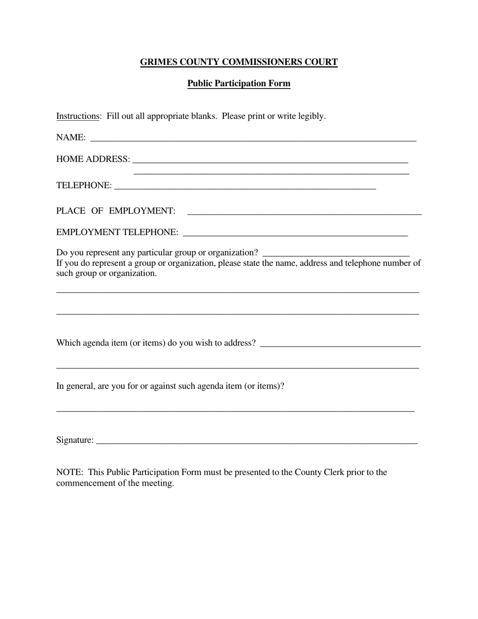 Public Participation Form - Grimes County, Texas, Page 1