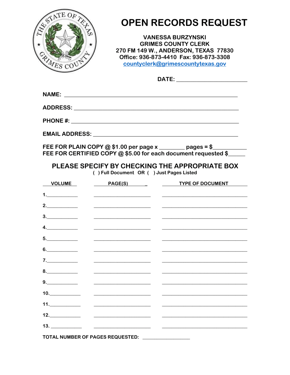 Open Records Request - Grimes County, Texas, Page 1