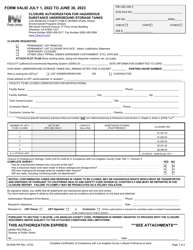 Form 38-0028 PW Closure Authorization for Hazardous Substance Underground Storage Tanks - County of Los Angeles, California