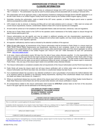 Form 38-0028 PW Closure Authorization for Hazardous Substance Underground Storage Tanks - County of Los Angeles, California, Page 2