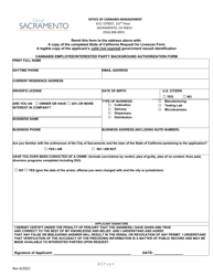 Document preview: Cannabis Employee/Interested Party Background Authorization Form - City of Sacramento, California