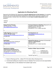Document preview: Form CDD-0233 Application for Wrecking Permit - City of Sacramento, California