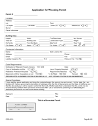 Form CDD-0233 Application for Wrecking Permit - City of Sacramento, California, Page 2