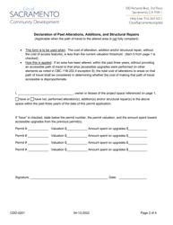 Form CDD-0201 Accessibility Upgrade Requirements for Existing Non-residential Buildings (Declaration and Certification) - City of Sacramento, California, Page 2