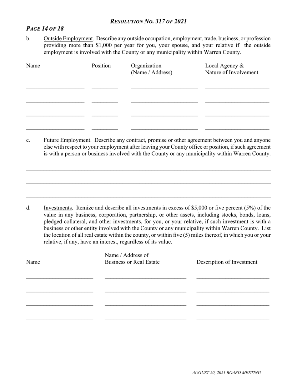 Form F-100 Appendix B Annual Statement of Financial Disclosure - Warren County, New York, Page 2