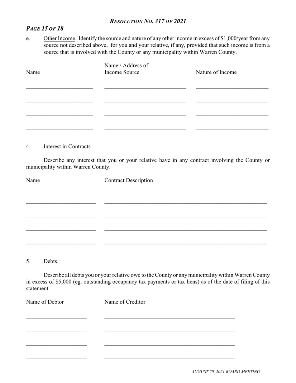 Form F-100 Appendix B Annual Statement of Financial Disclosure - Warren County, New York, Page 3