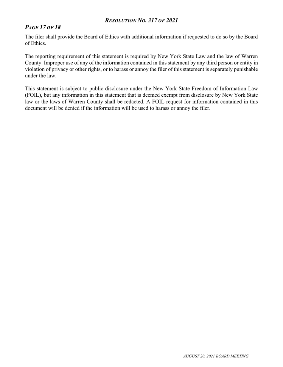 Form F-100 Appendix B Annual Statement of Financial Disclosure - Warren County, New York, Page 5