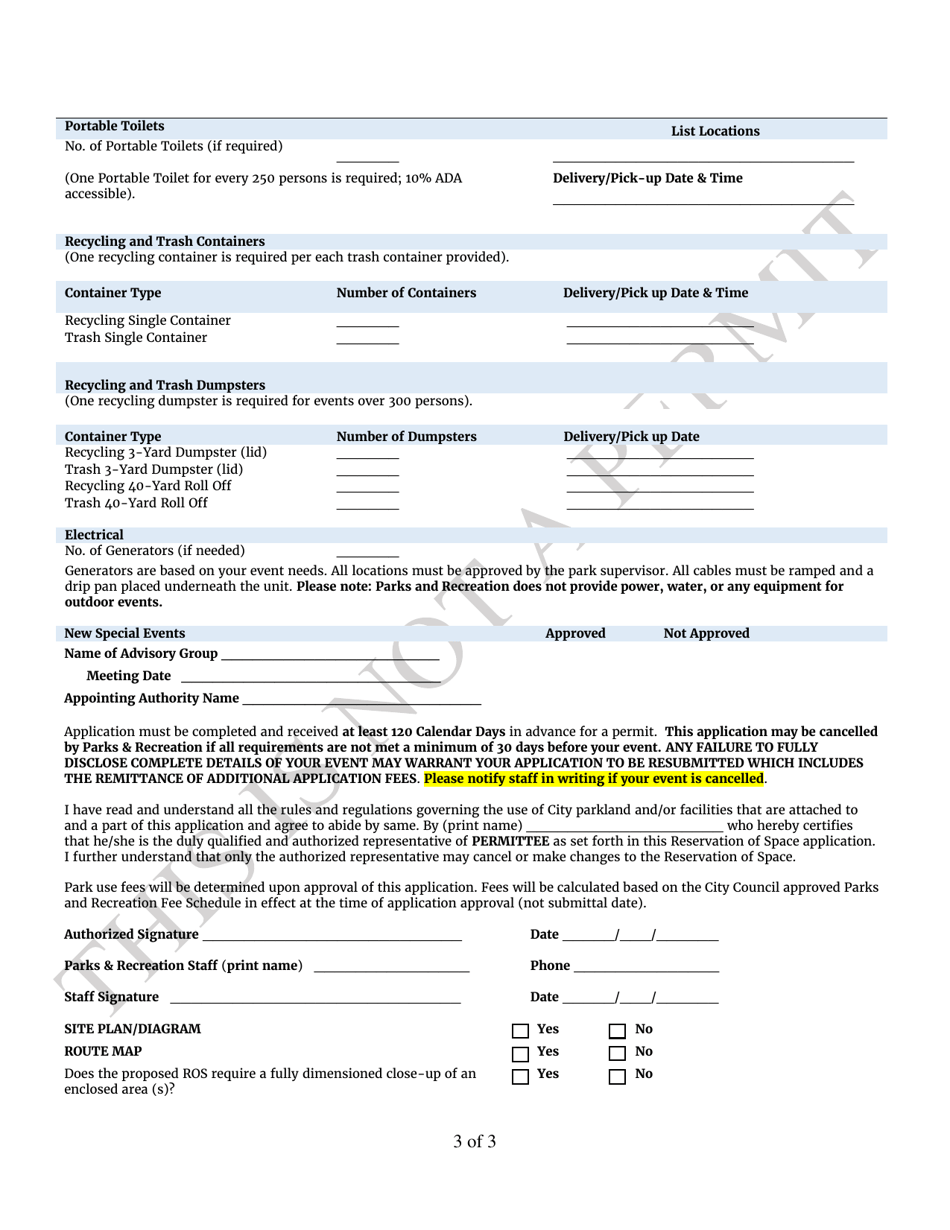 Application for Reservation of Space - City of San Diego, California, Page 3