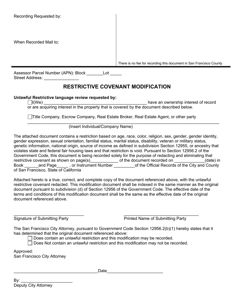 Restrictive Covenant Modification - City and County of San Francisco, California, Page 1
