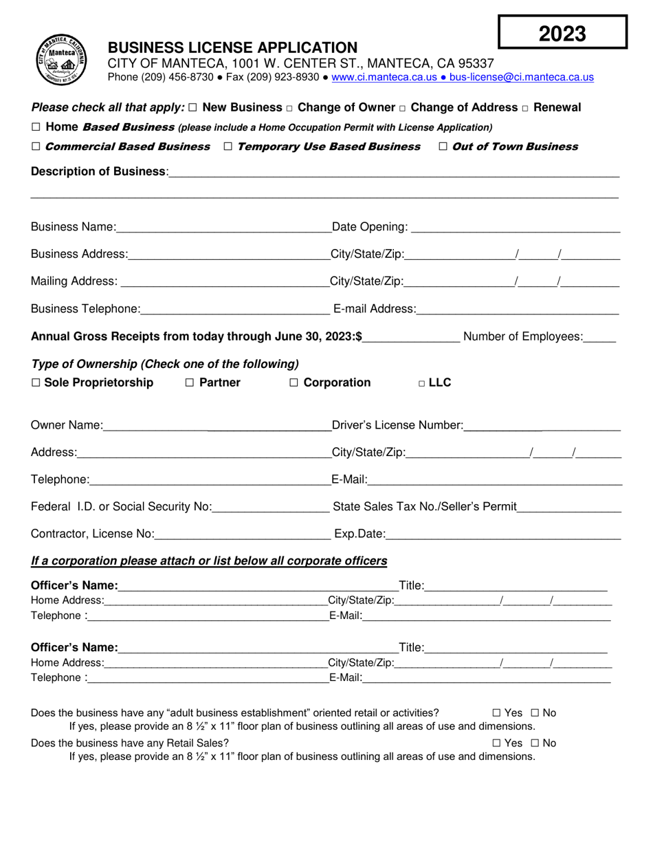 Business License Application - City of Manteca, California, Page 1