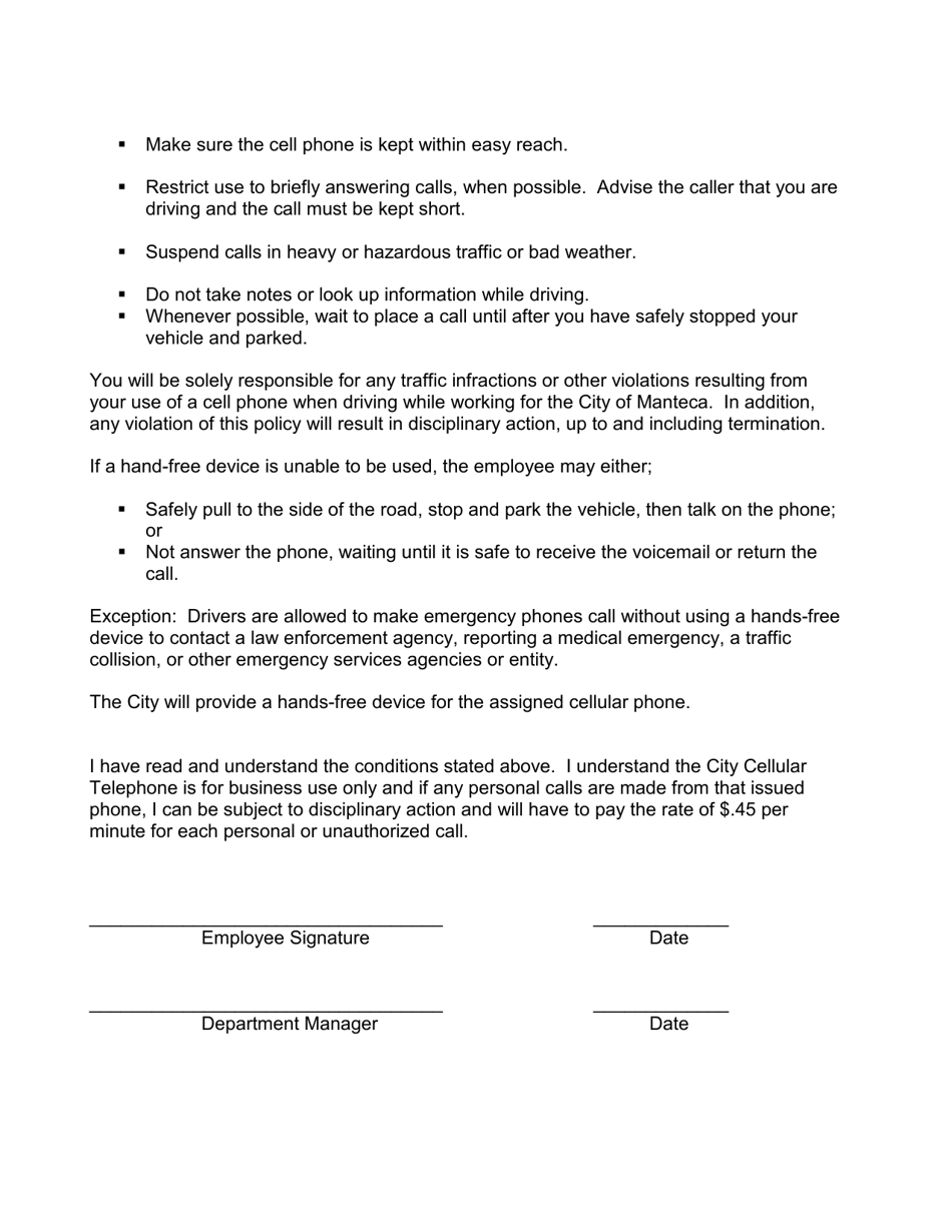 Employee / City Assigned Cellular Phone Agreement - City of Manteca, California, Page 2
